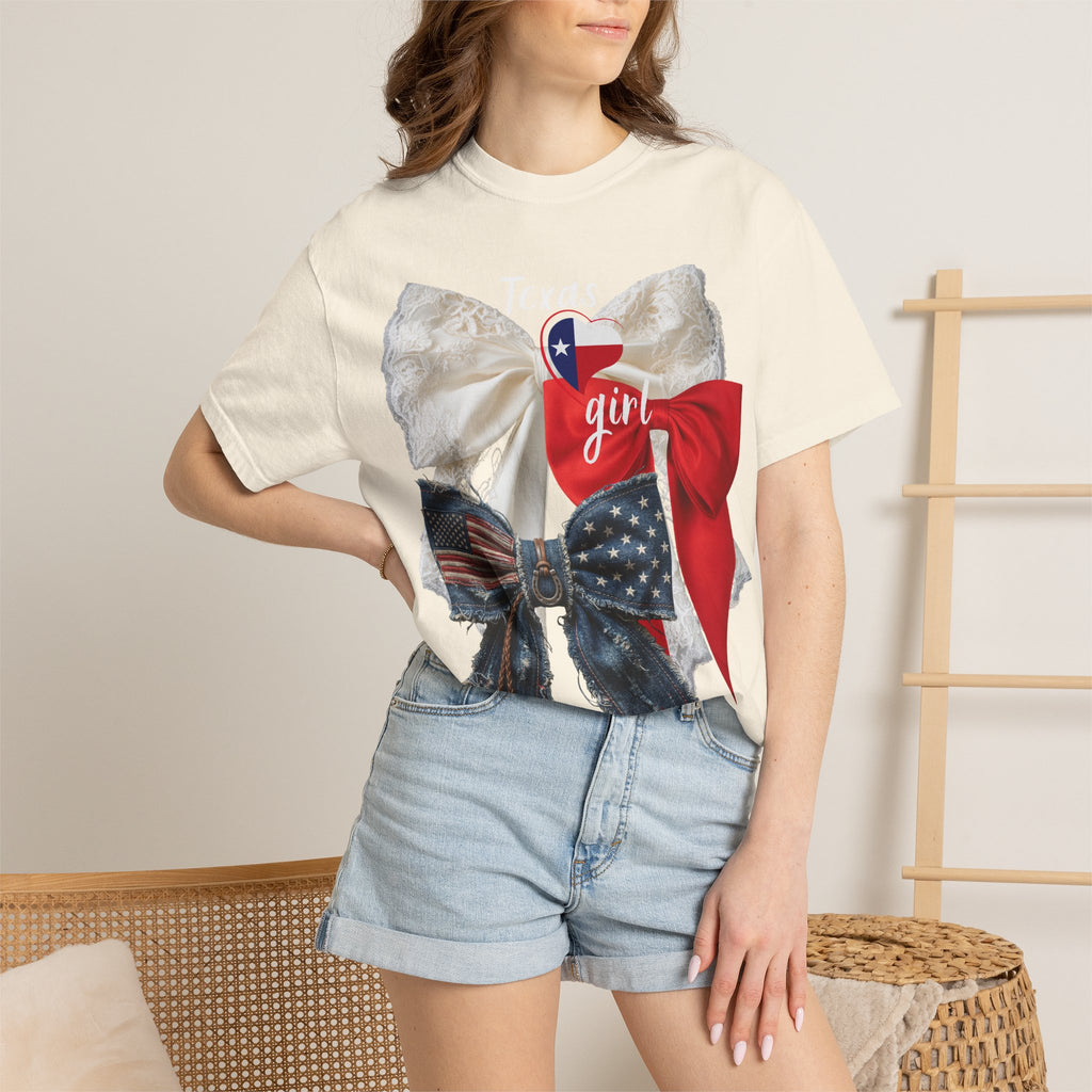 Patriotic Lace Bow T‑Shirt — 'girl' Red, White & Blue Graphic