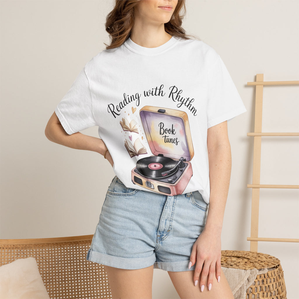 Reading with Rhythm T‑Shirt — Book Tunes Record Player Tee