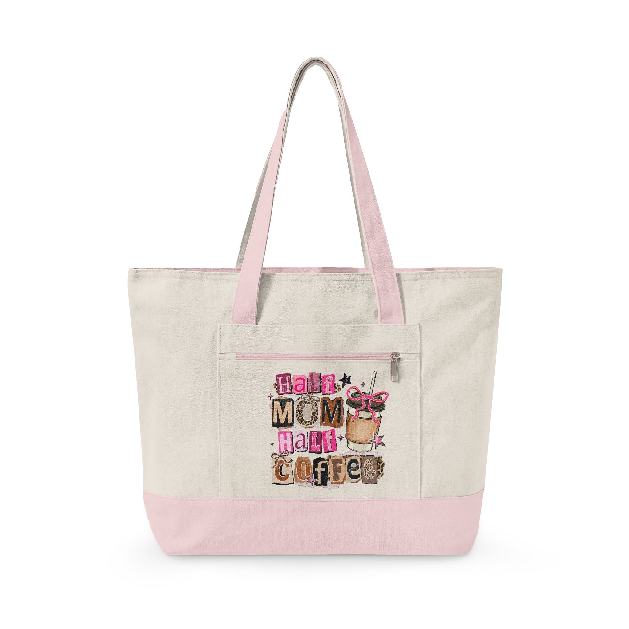 Canvas Tote — "Half Mom, Half Coffee" Cute Mom Tote Bag