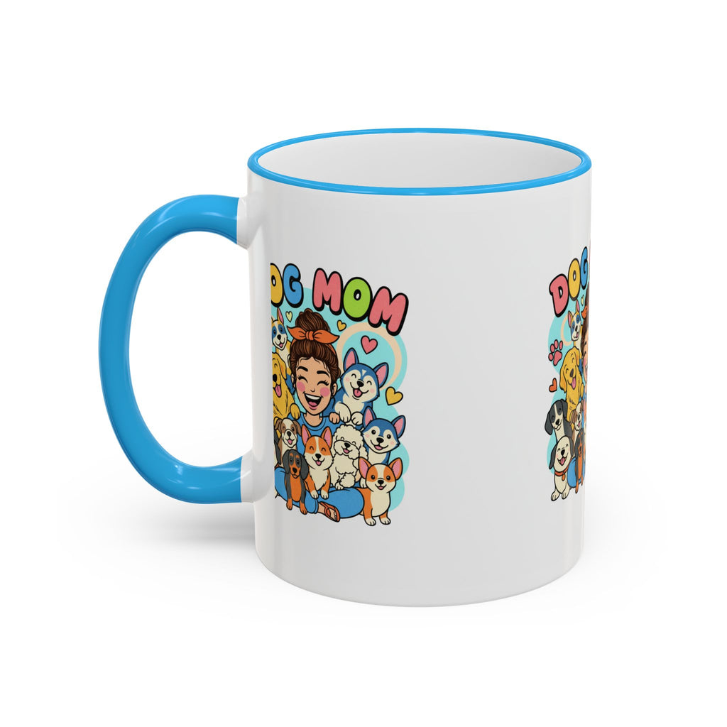 Dog Mom Mug — Cute Cartoon Dogs Accent Rim & Handle Coffee Cup (11oz/15oz)