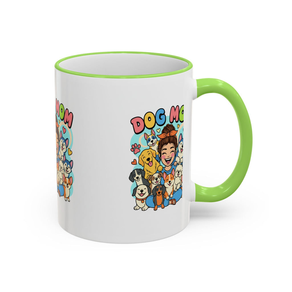 Dog Mom Mug — Cute Cartoon Dogs Accent Rim & Handle Coffee Cup (11oz/15oz)