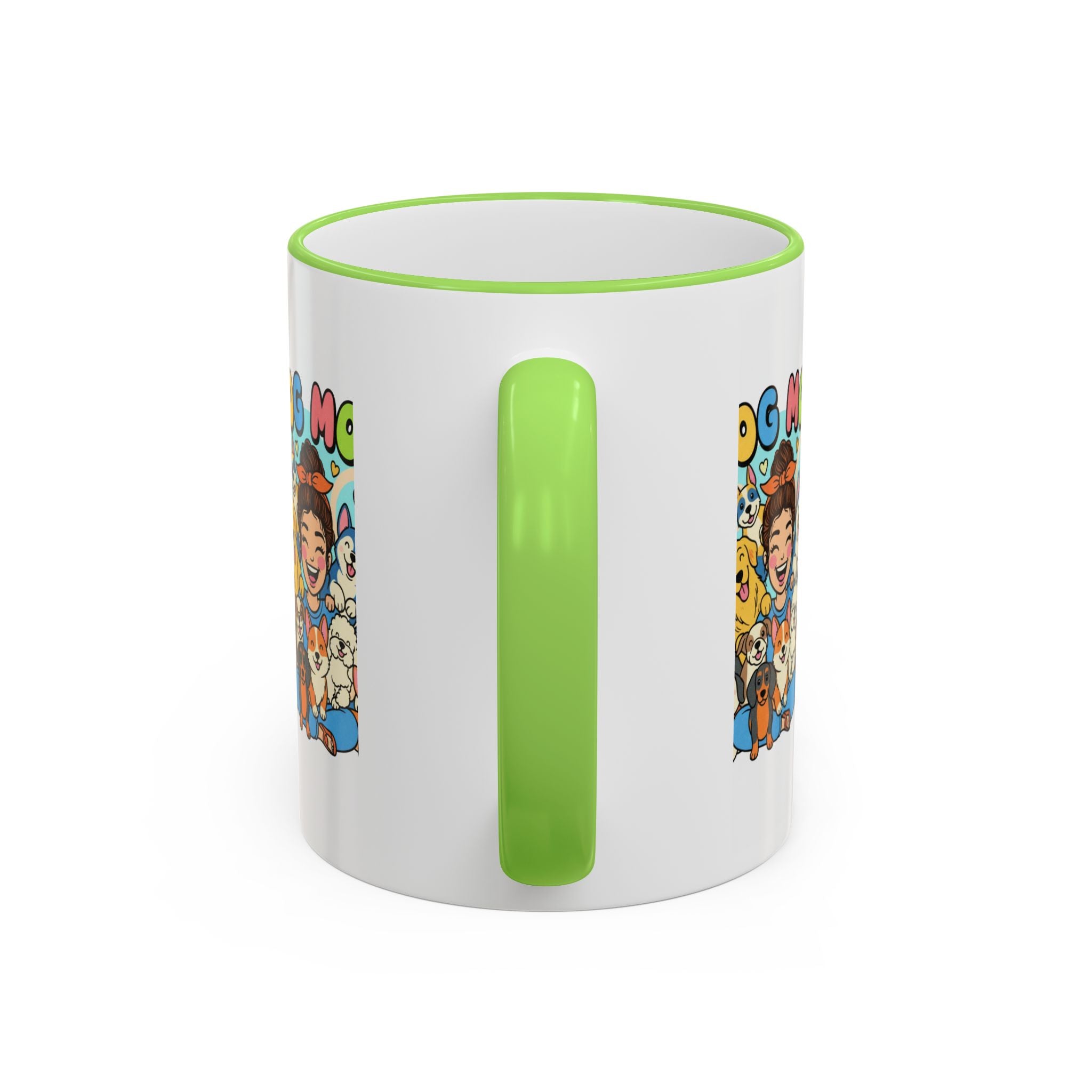 Dog Mom Mug — Cute Cartoon Dogs Accent Rim & Handle Coffee Cup (11oz/15oz)
