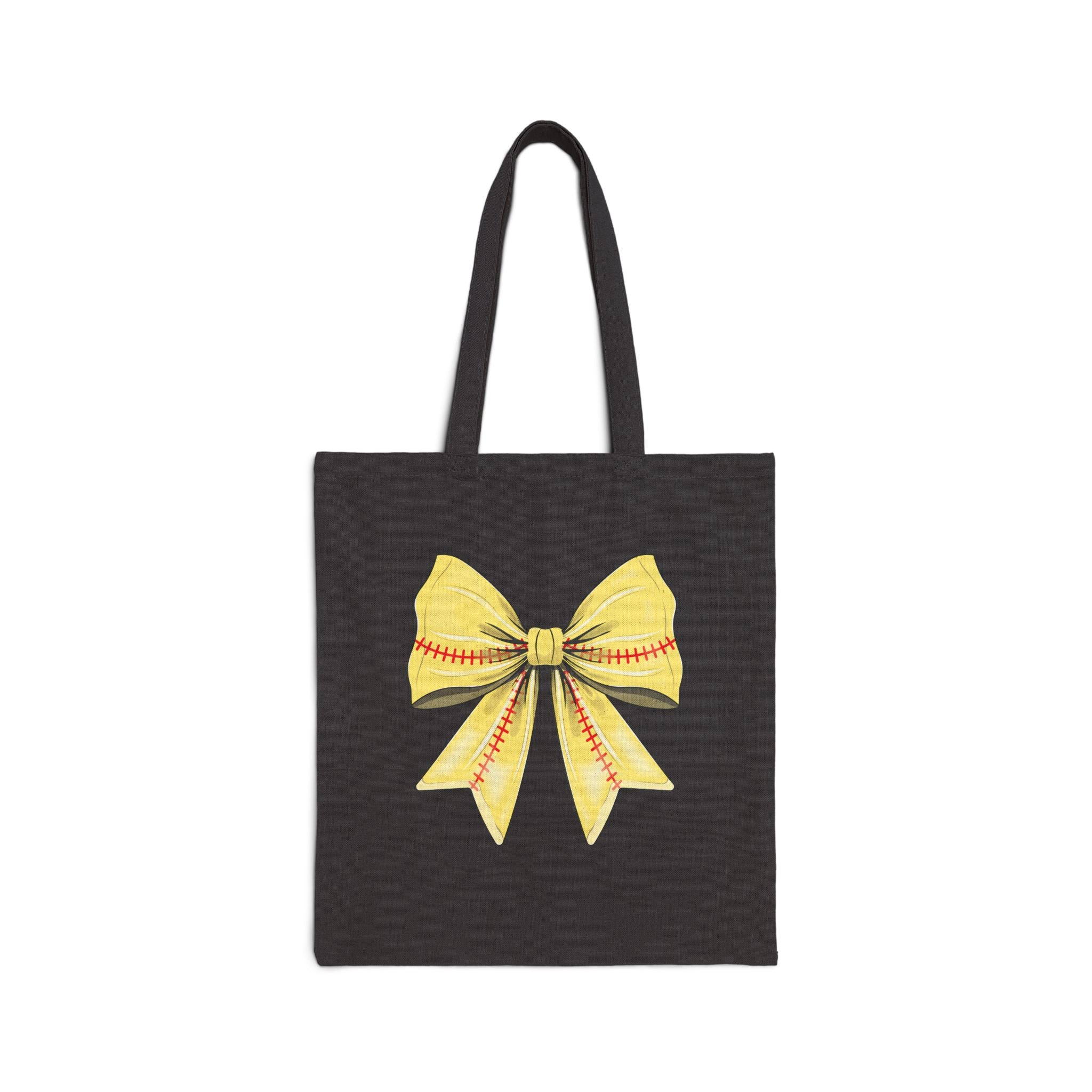 Tote Bag — Yellow Softball Bow Canvas Tote