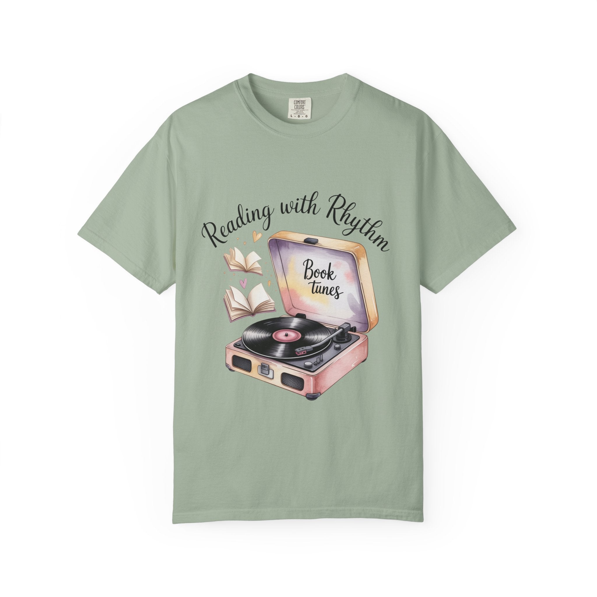 Reading with Rhythm T‑Shirt — Book Tunes Record Player Tee