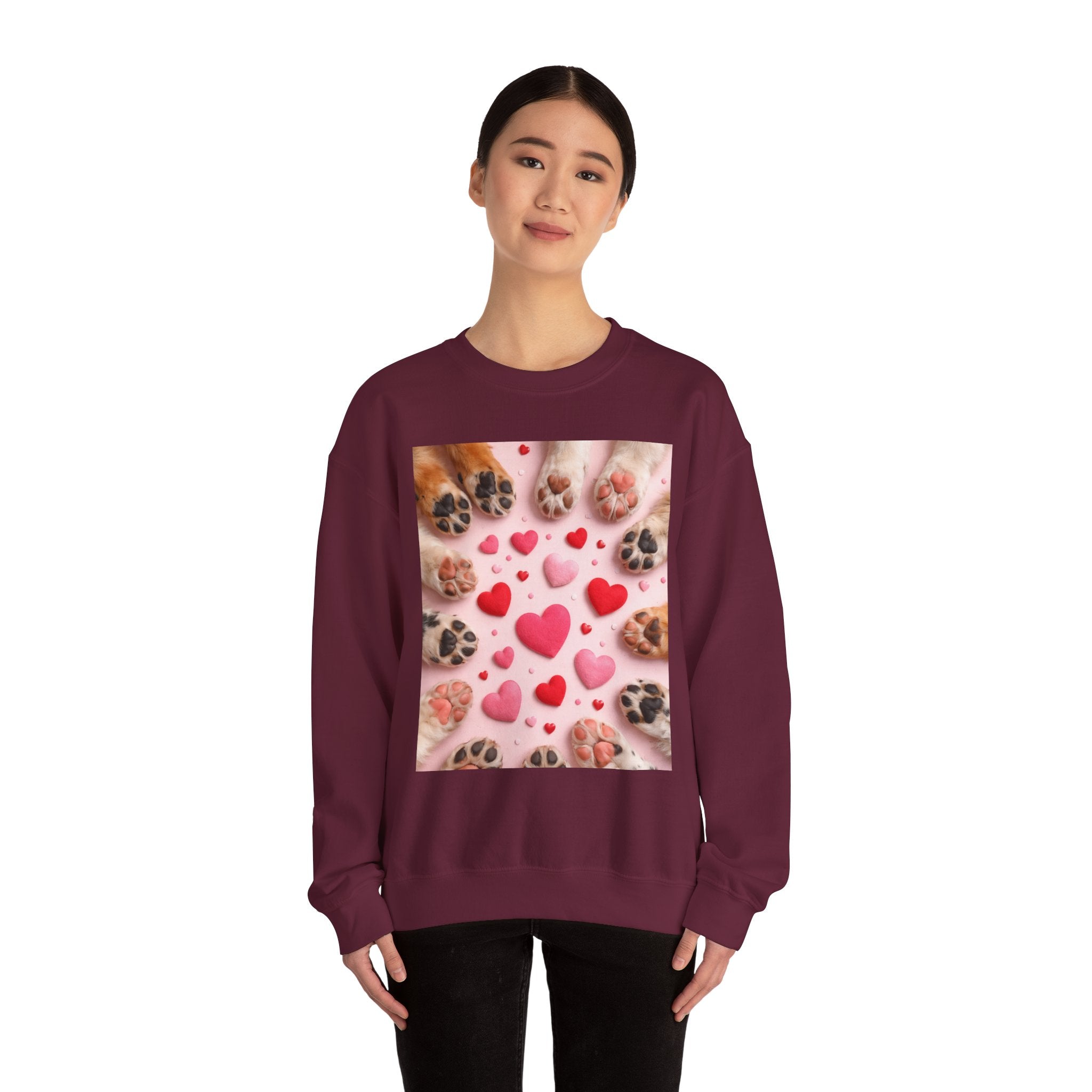 Pet Paw Hearts Sweatshirt – Cute Dog & Cat Paw Print Valentine Crewneck