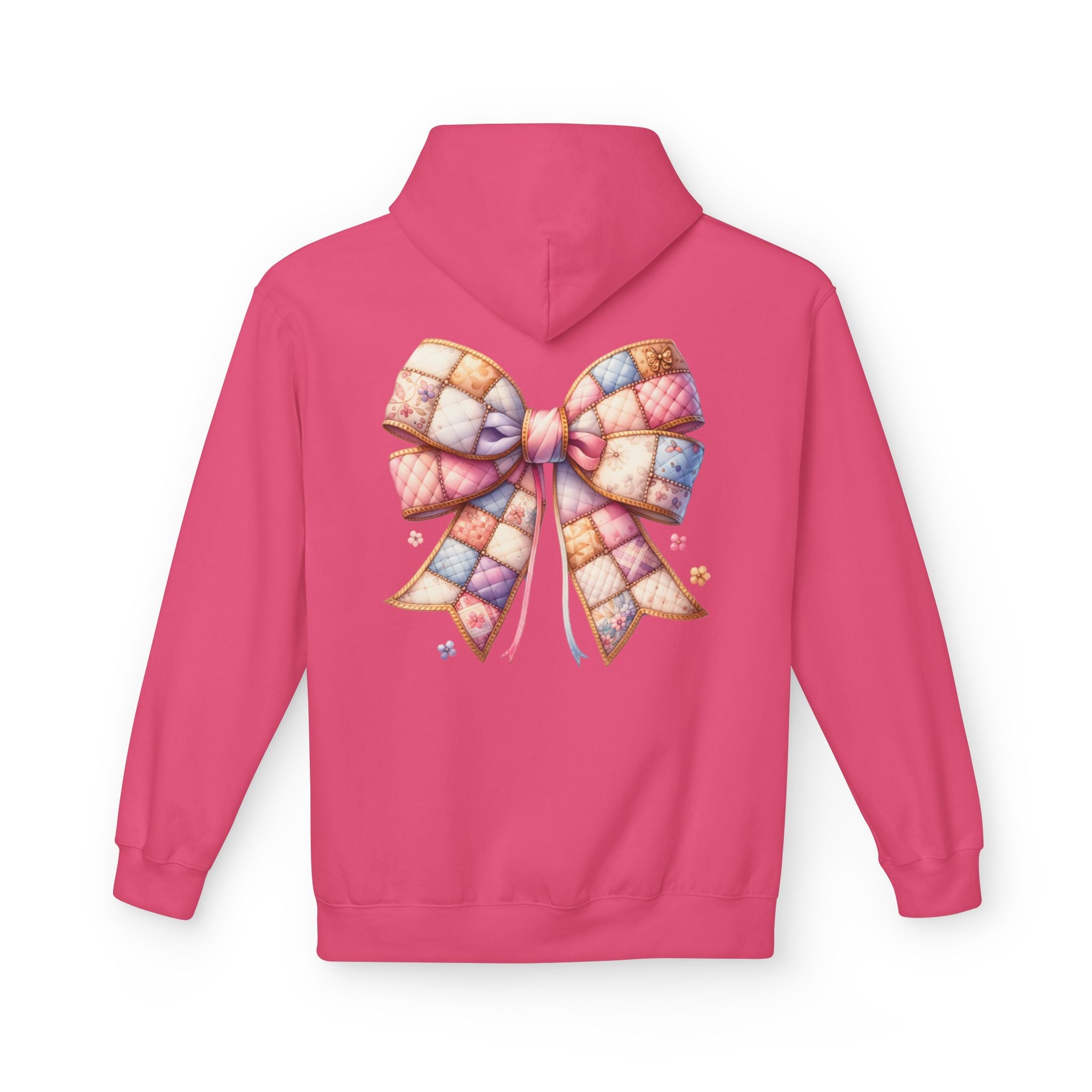 Patchwork Ribbon Teddy Hoodie — Cute Pastel Bow & Bear Pullover