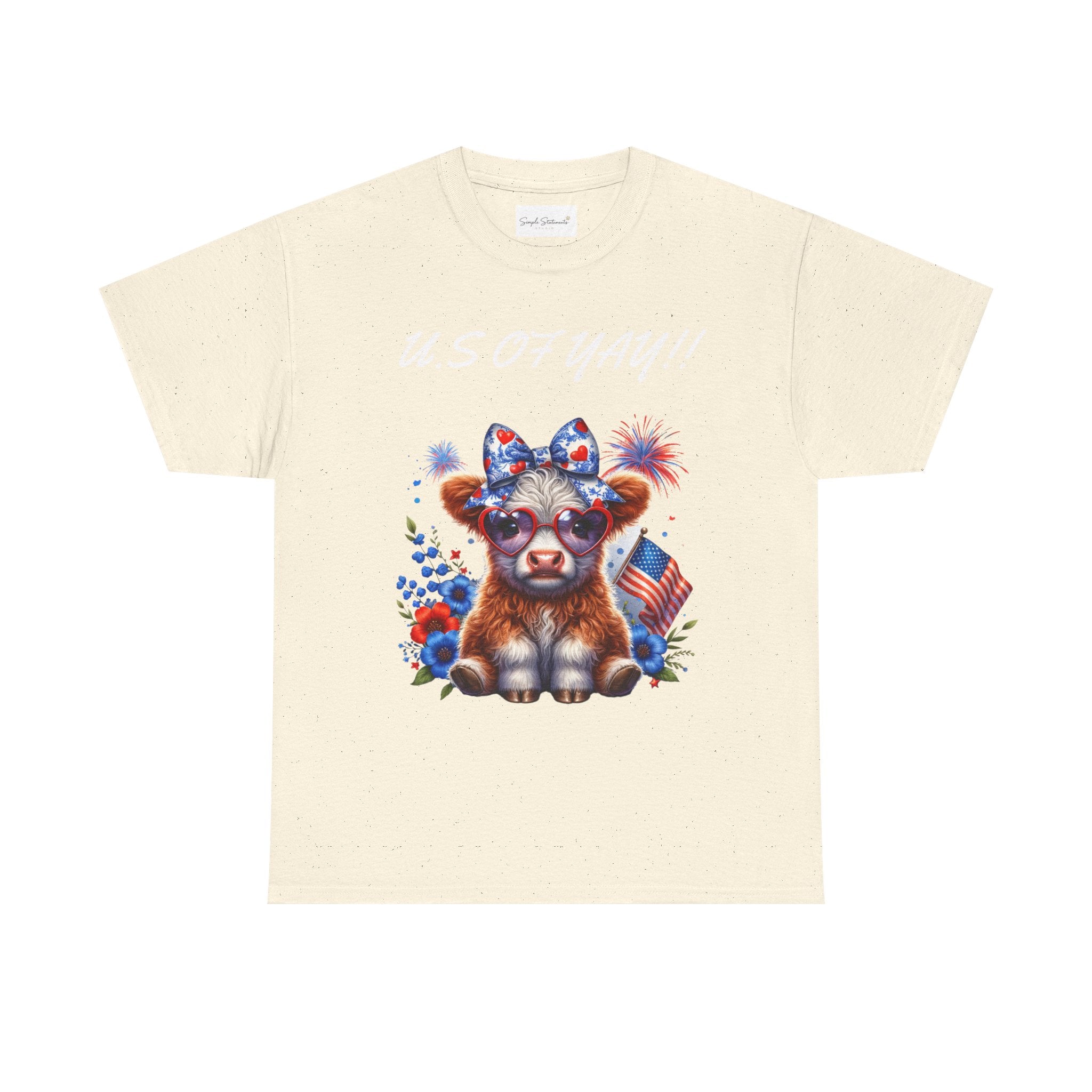 Patriotic Cow Graphic Tee - Cute USA Fourth of July Calf Design