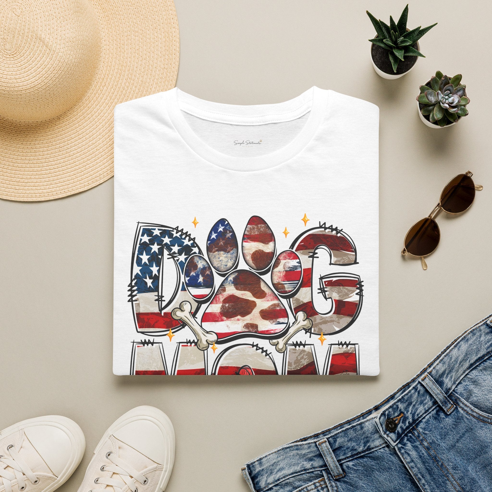 Dog Mom American Flag Paw T-Shirt — Patriotic Pet Lover Tee