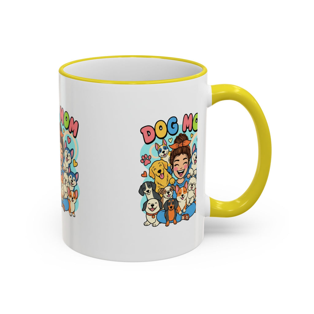 Dog Mom Mug — Cute Cartoon Dogs Accent Rim & Handle Coffee Cup (11oz/15oz)
